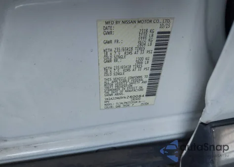 2015 Nissan Murano S z USA, uszkodzony, nr VIN 5N1AZ2MG9FN280084